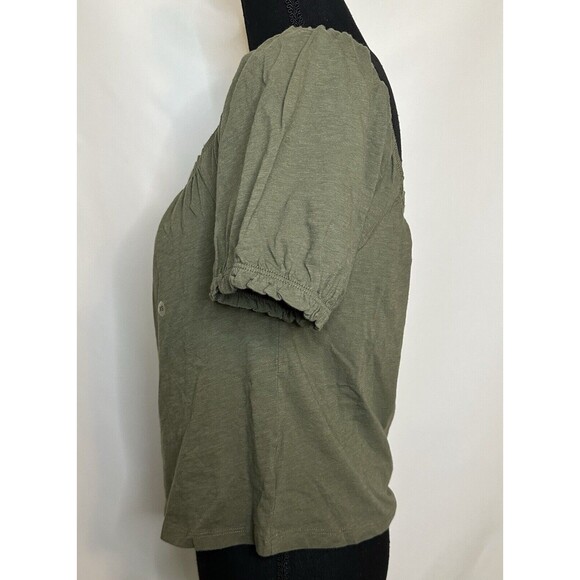AMERICAN EAGLE Crop Olive Green Puff Sleeve‎ Lightweight Top SIZE XS NWT - Picture 2 of 9